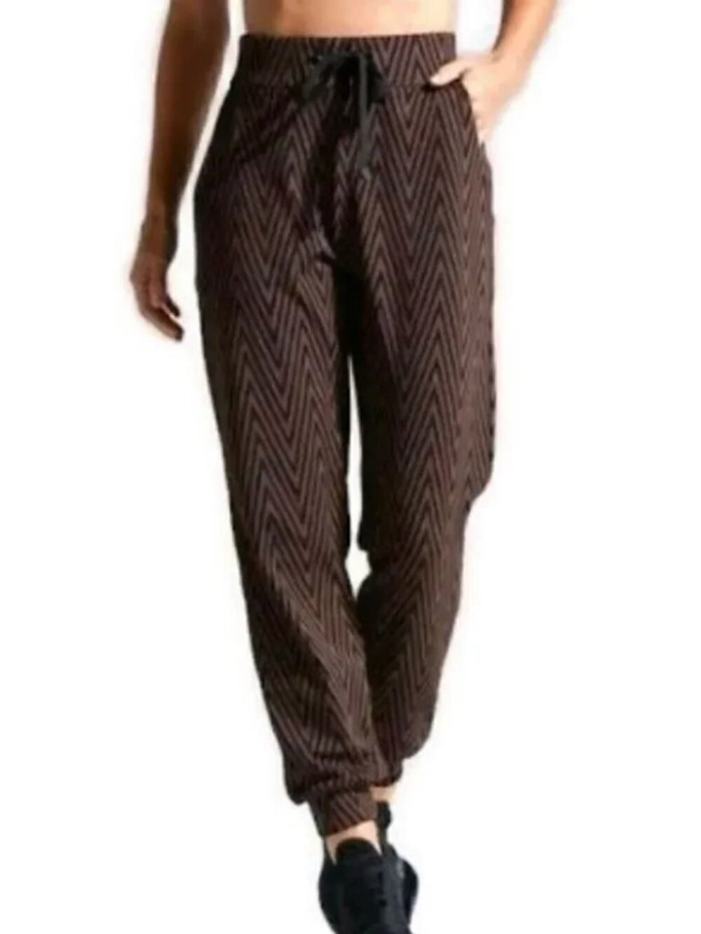 NOLI Vienna Jogger Pants Womens Small Brown Chevron Jacquard Drawstring Stretch